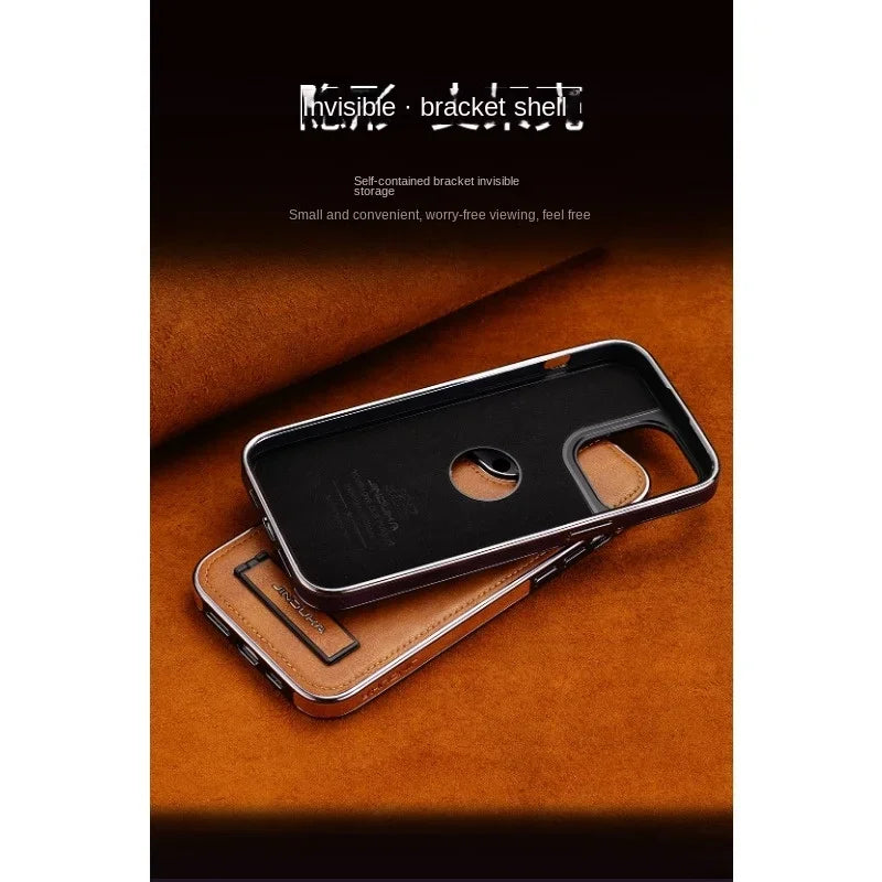 Fold Stand Phone Case with Electroplated for iPhone 15 14 Plus 13 12 11 Pro Max Ultra Leather Cover