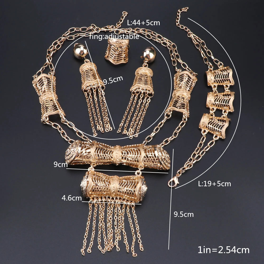 Luxury Dubai Silver Colour Jewellery Sets Necklace Bracelet Earrings Ring Set