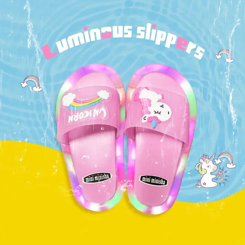 Children‘s Boys Girls Slippers Cartoon Unicorn Animals Prints Bathroom shoes