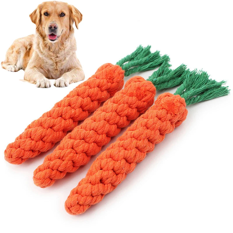1PC Dog Toy Carrot Knot Rope Ball Cotton Rope Dumbbell Puppy Cleaning Teeth Chew Toy Durable Braided Bite Resistant Pet Supplies - Hiron Store