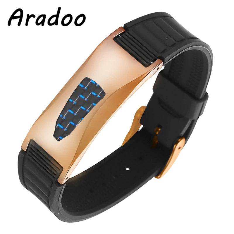 Silicone Carbon Fiber Power Wristband Balance Bracelets for Men Women 7-in-1 Magnetic Sports Bracelet