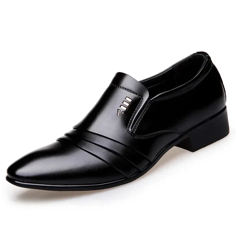 Men's  PU Leather Fashion Business Loafers Pointy Black Oxford Breathable Shoes