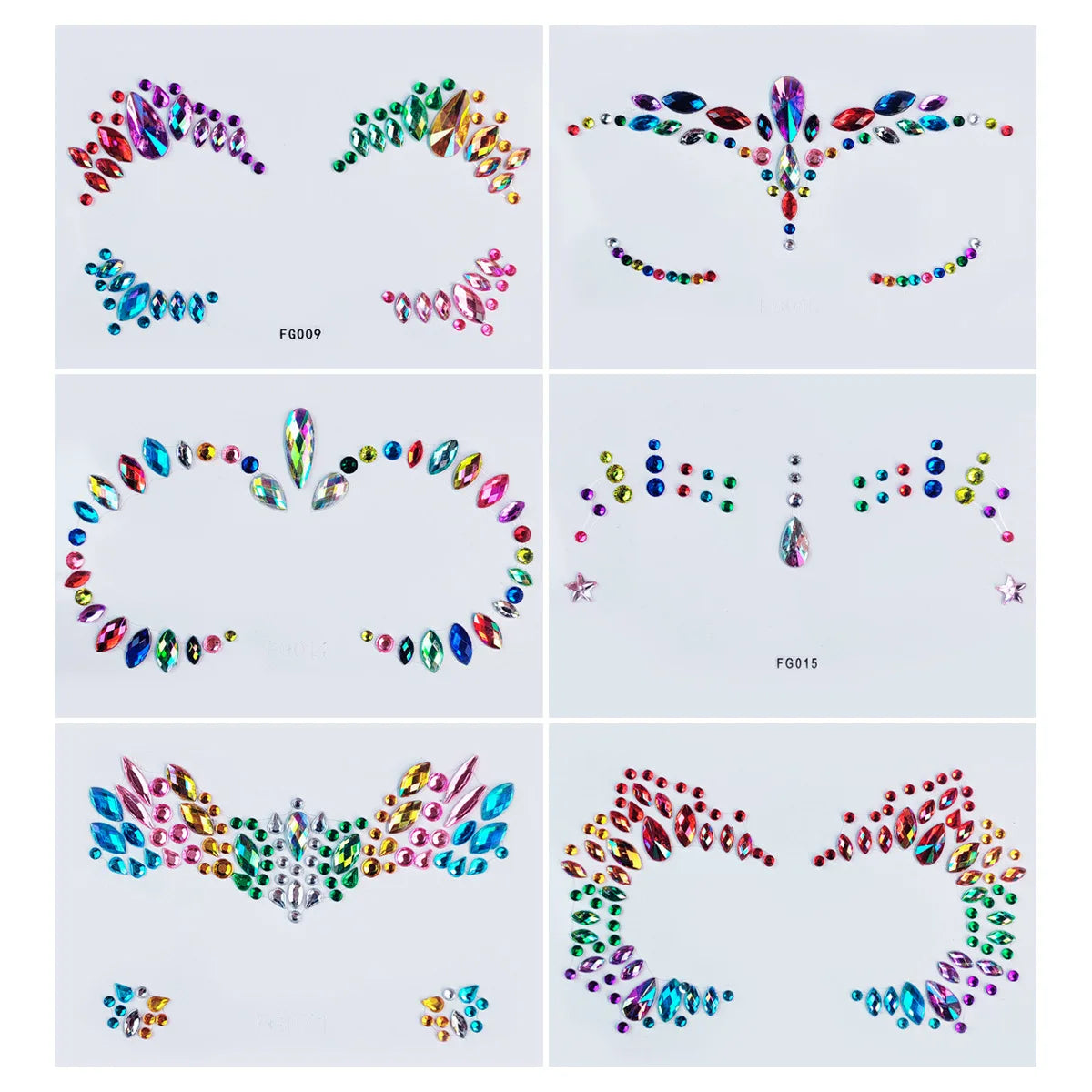 Disposable Temporary Tattoo Stickers Facial Jewellery Coloured Crystal Diamonds DIY Eyes Face Body Waterproof Makeup