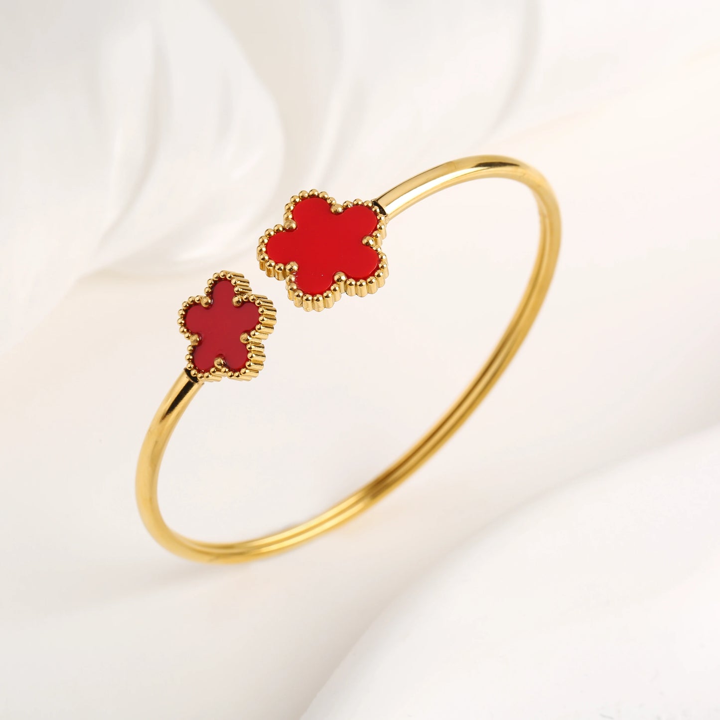 15 Colors High Quality Stainless Steel Gold-Plated Five Leaf Flower Open Bangle