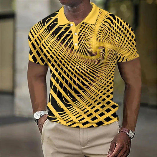 Summer Men's Collar Polo Shirt Golf Optical Illusion 3d Print Street Short Sleeves Print Clothing Designer Breathable Shirts - Hiron Store