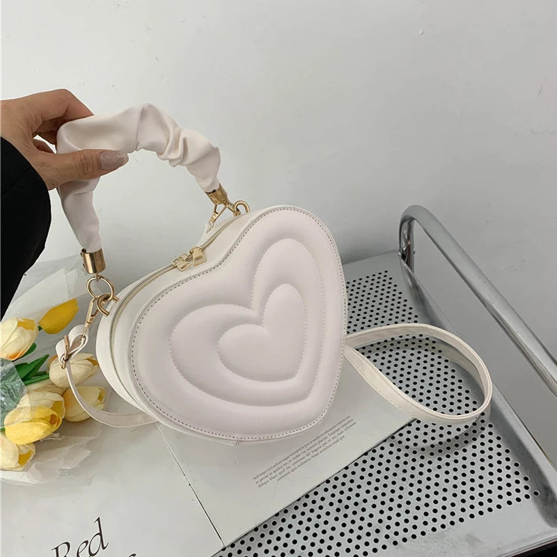 Fashion Love Heart Shape Shoulder Bag Small Handbags Designer Crossbody Bags For Women Solid Pu Leather Top Handle Bag - Hiron Store