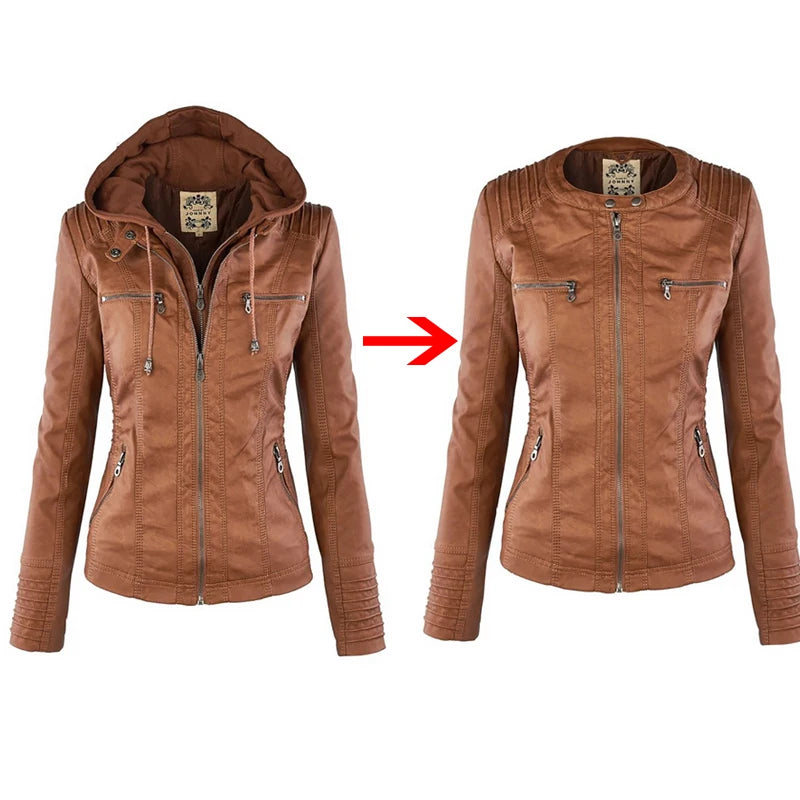 Winter Faux Leather Jacket Women Coats Ladies Basic Jackets Waterproof Windproof Coat