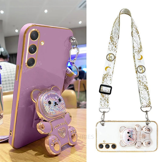 Crossbody Lanyard Bear Silicone Case For Samsung Galaxy A15 A25 A35 A55 A14 A24 A34 A54 5g A05s Holder Cover