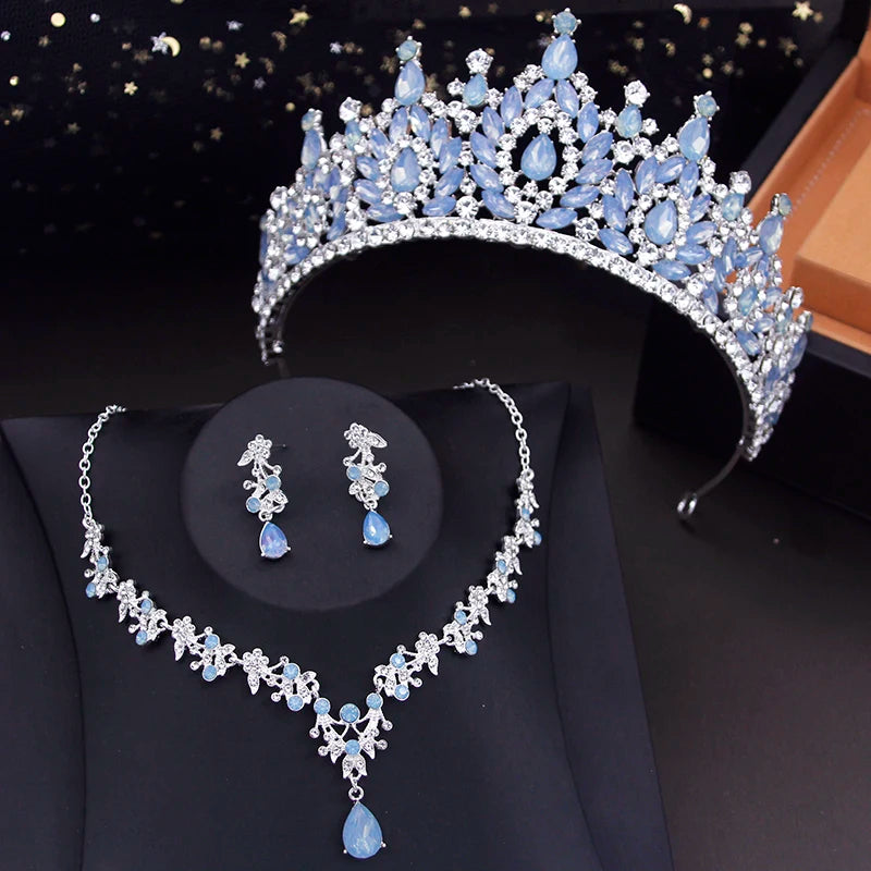 Jewellery Sets Bridal Wedding Crown Set Bride Necklace Earrings