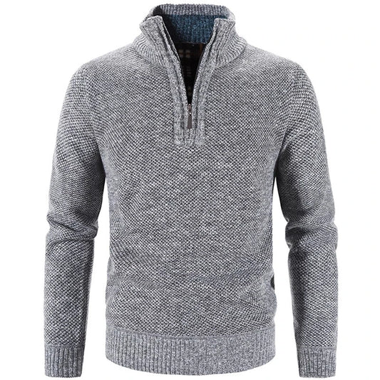 Men's Fleece Sweater Half Zipper Turtleneck Warm Pullover Quality Slim Knitted Wool Sweaters