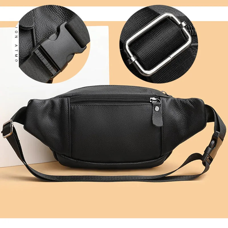 Fashion Men Genuine Leather  Bag for Phone Messenger Bags Brand  Pack Male Travel Waist Bag Men