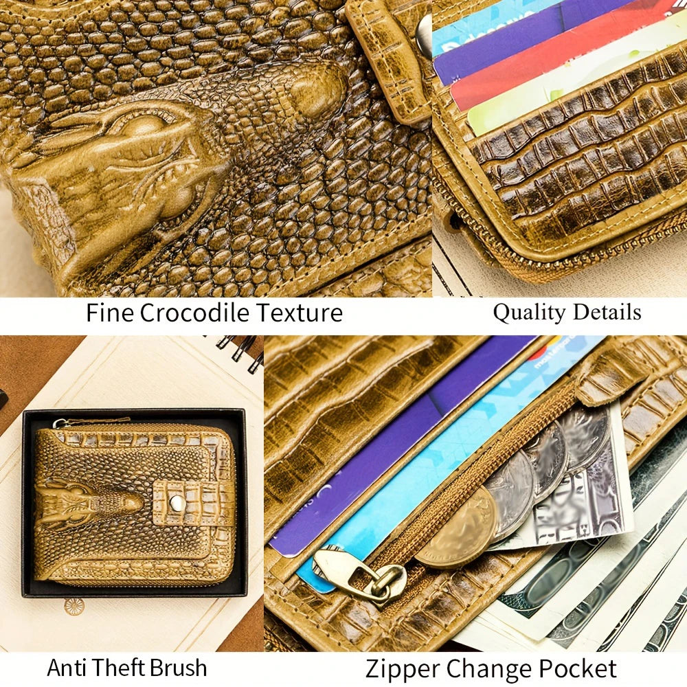 Cowhide men's wallet with crocodile pattern genuine leather large capacity card slot zero wallet