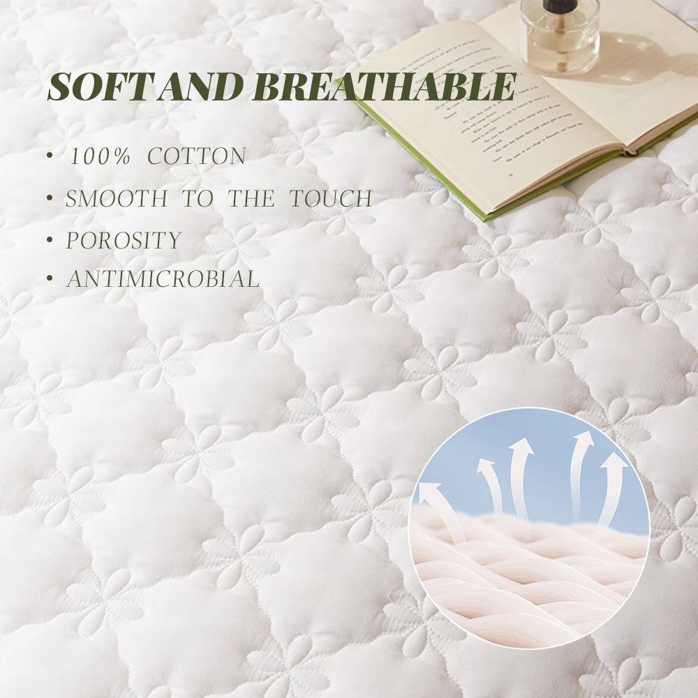 Waterproof Mattress Cover, Fitted Sheet,Thickened, Quiet, Non-slip, Quilted Flower Pattern, Maternal and Child Safety Level