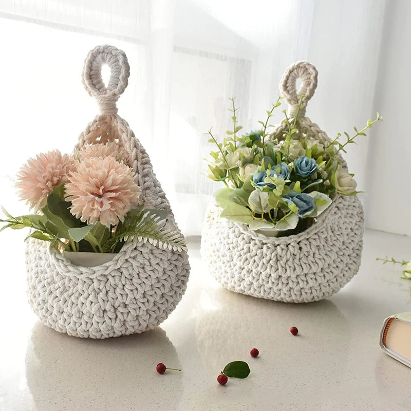 Woven Cotton Hanging Basket Hollow Out Macrame Flower Planter Pineapple Shape Vegetable Fruit Basket Kitchen Garden Storage Sup - Hiron Store