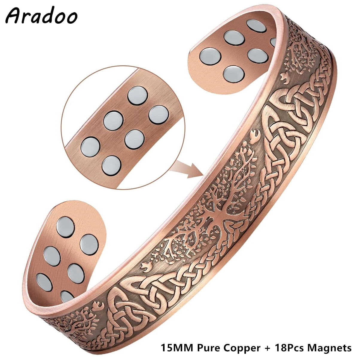 Copper Magnetic Bracelets for Men Women with Neodymium Magnets Tree of Life Pure Copper Cuff Bangle Jewellery Gift