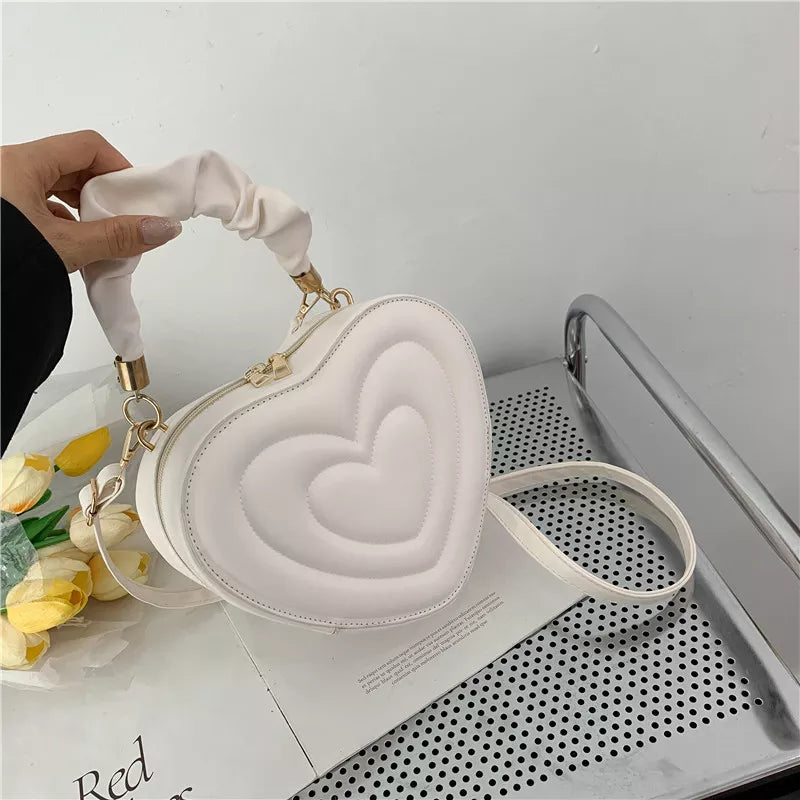 Fashion Love Heart Shape Shoulder Bag Small Handbags Designer Crossbody Bags For Women Solid Pu Leather Top Handle Bag - Hiron Store