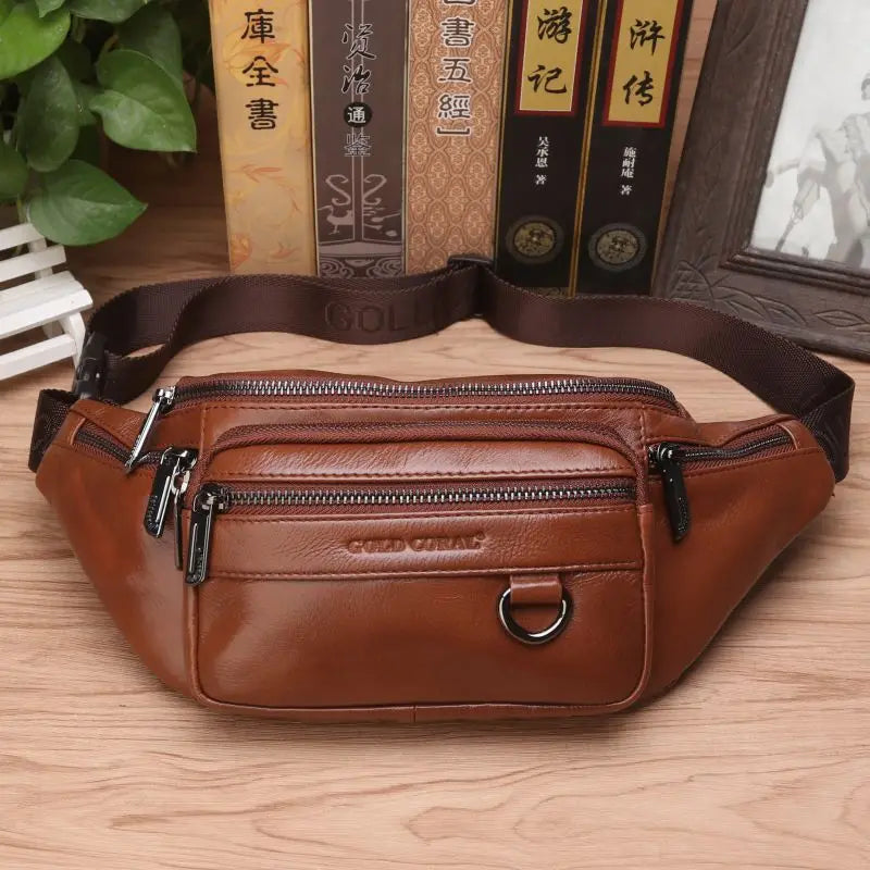 Genuine Leather Bag For Men Travel Retro Natural Skin Male Purse Cross Body Hip Bum Belt Bags