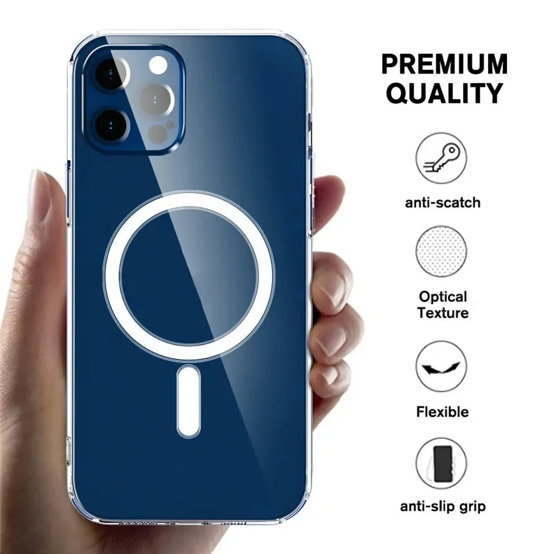 Ultra Clear Magnetic Circle Magsafing Case For iPhone 15 14 13 12 11 Pro Max XS XR Plus iPhone Magnetic Magsafe Cases Shockproof - Hiron Store