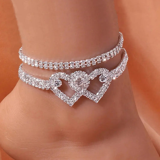 Adjustable Heart Shap Pendant Chain Women's Anklets Silver Gold Colour Bracelet