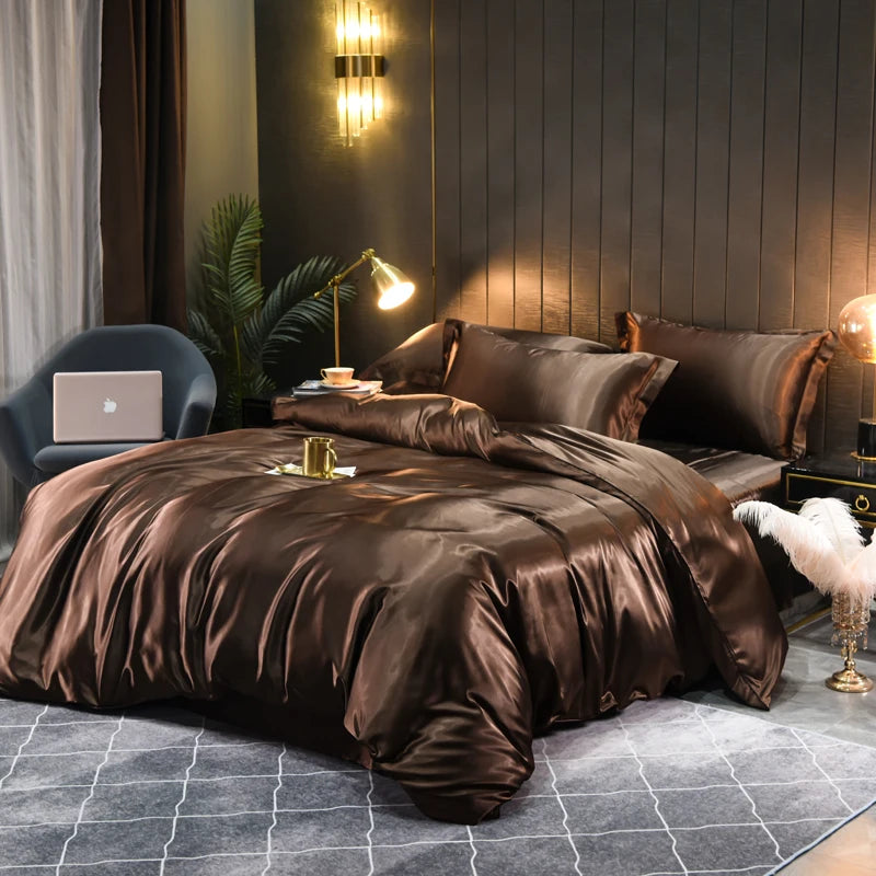 High-Quality Satin Bedding Set Solid Color Silky Smoothness Quilt Cover   Single Double Twin King   Duvet Cover Set