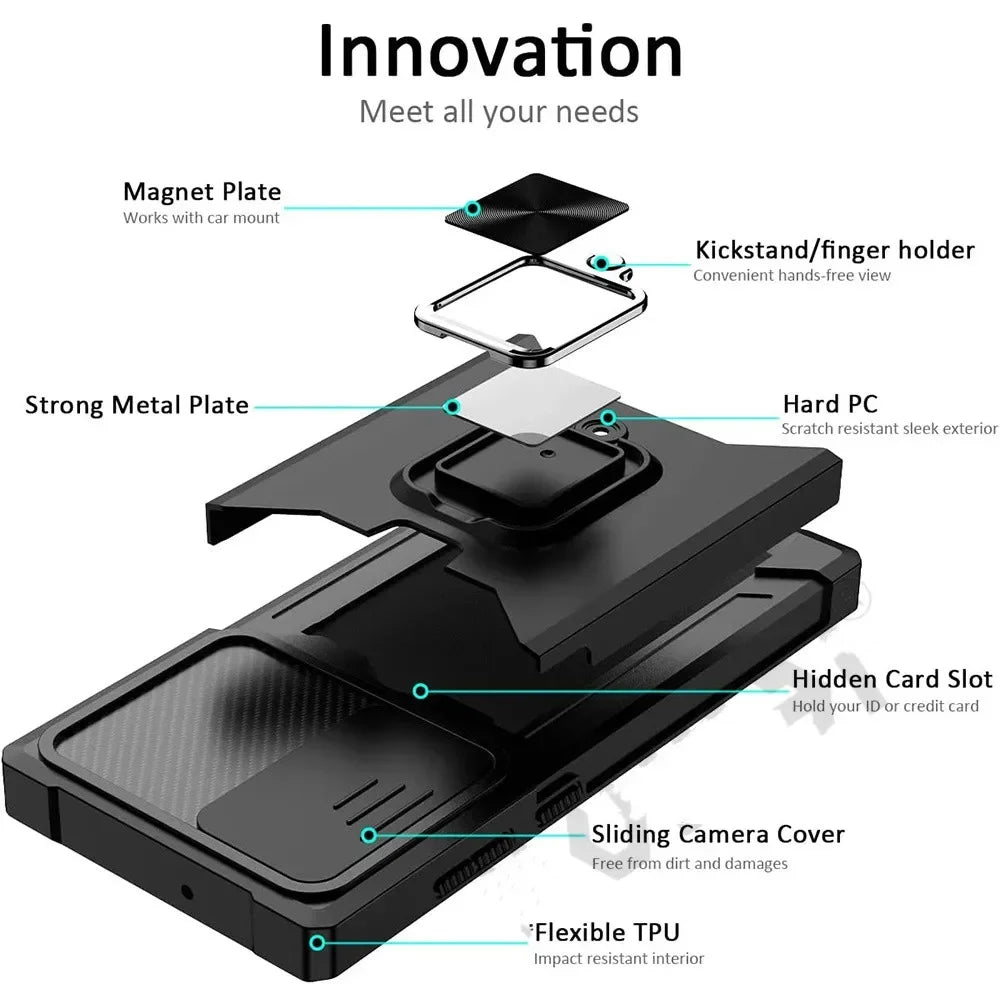 Case For Samsung Galaxy S24 S23 Ultra S22 Plus S21 FE Note 20 Cover Card Slot Wallet Ring Holder