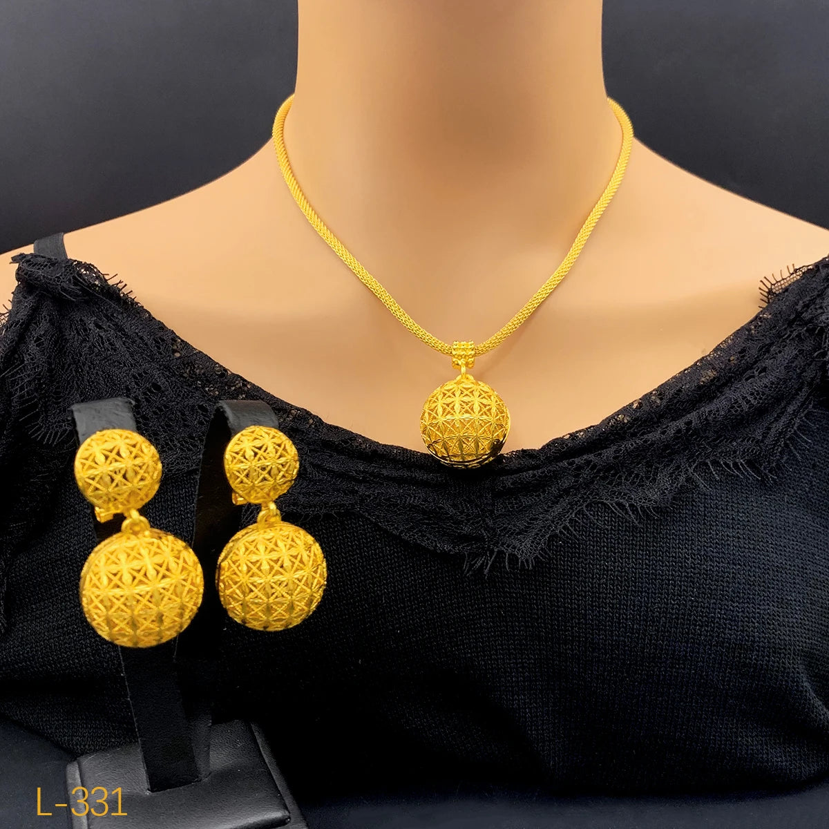 Bridal Dubai Ball 24k Gold Plated Necklace Earrings Sets