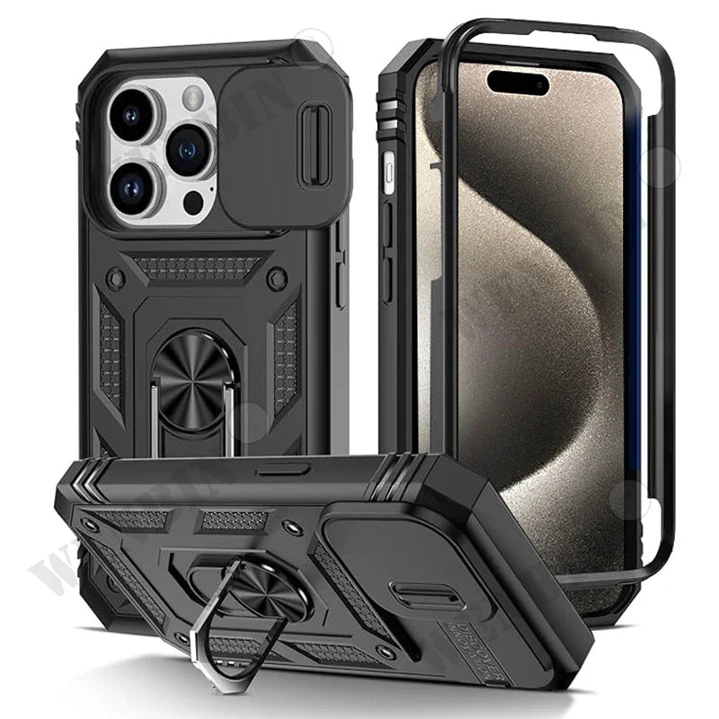 Case For iPhone 16 15 14 13 12 11 Pro Max Plus Mini XS XR X 8 7 Plus Heavy Duty with Camera 360 Degree Kickstand Cover