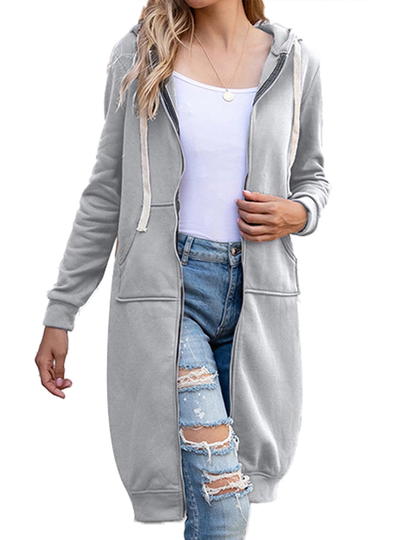 Long Hoodies Tunic Fashion Sweatshirts Fleece Zip Up Jackets For Women