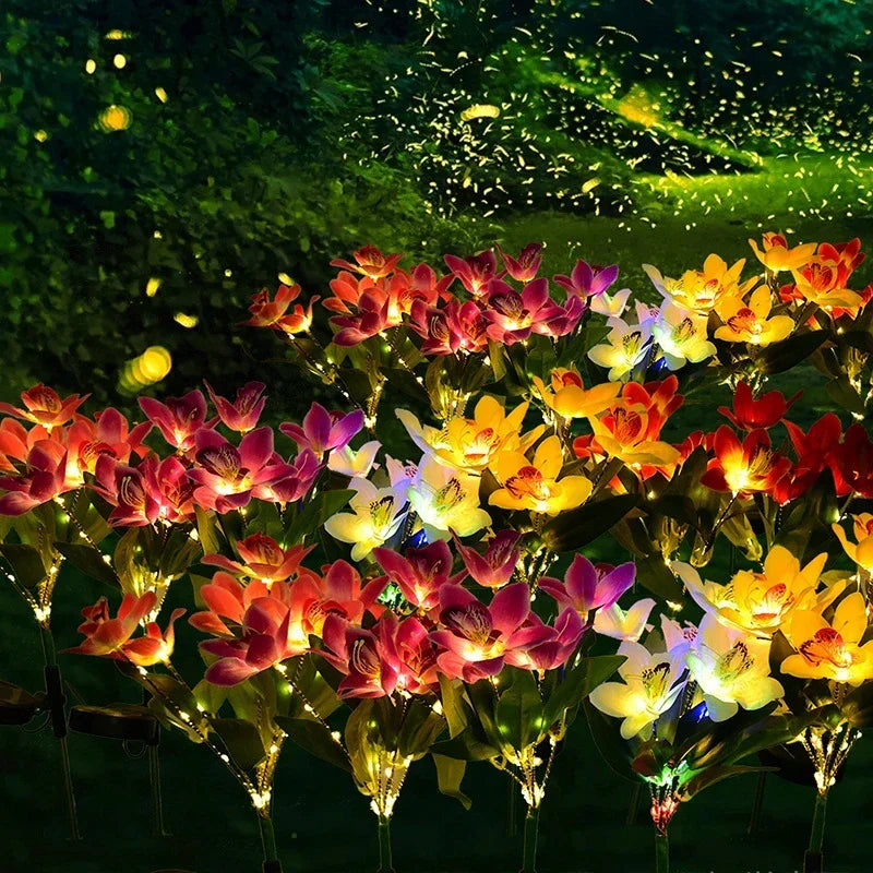 1pc Artificial Flower Lawn Lights 7-head Solar Orchid Lights Yard Garden Decoration LED Solar Ground Lights