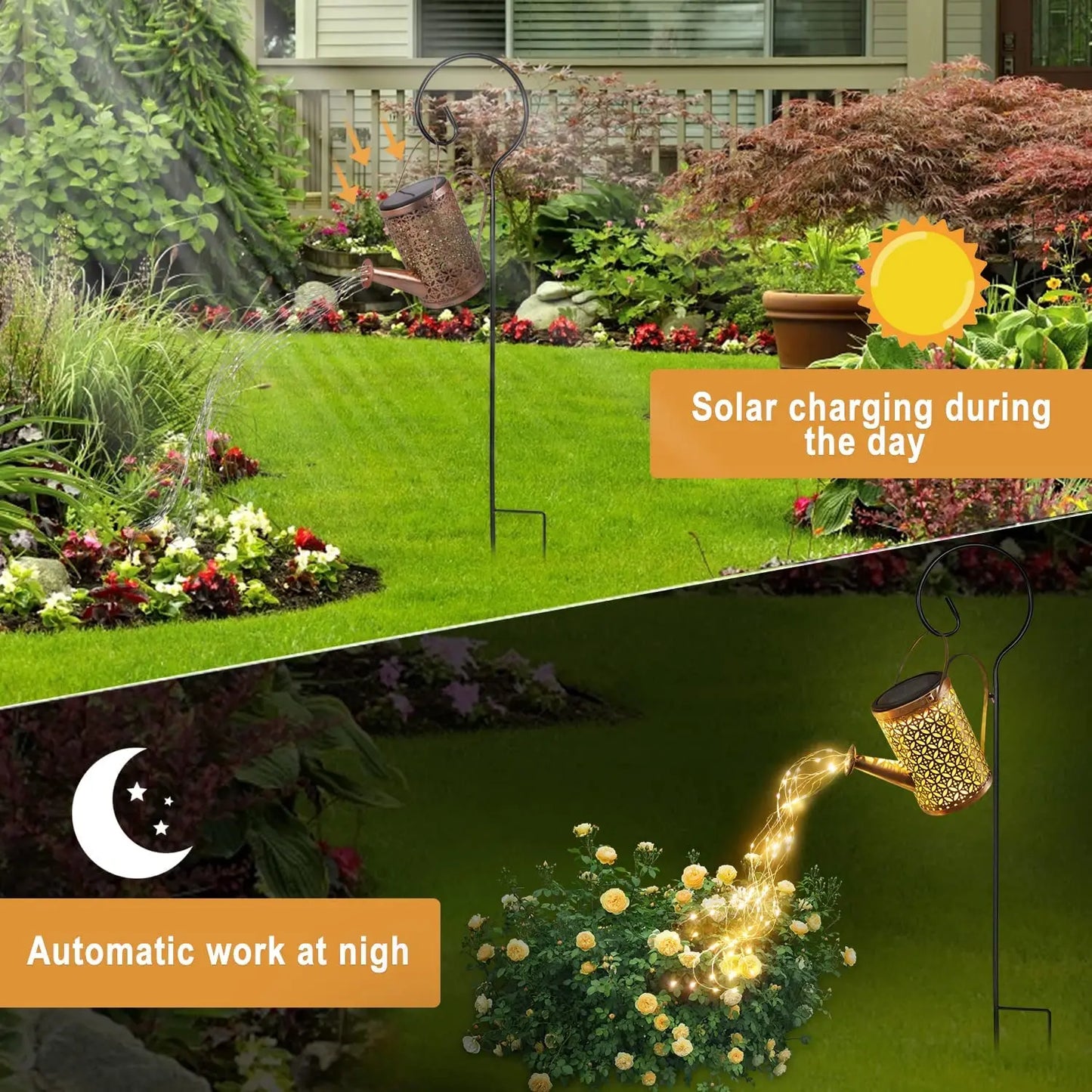 Solar Watering Can with Cascading Light Water Can Solar Lights Garden Decorative Solar Waterfall Lights Waterproof Hanging Light - Hiron Store