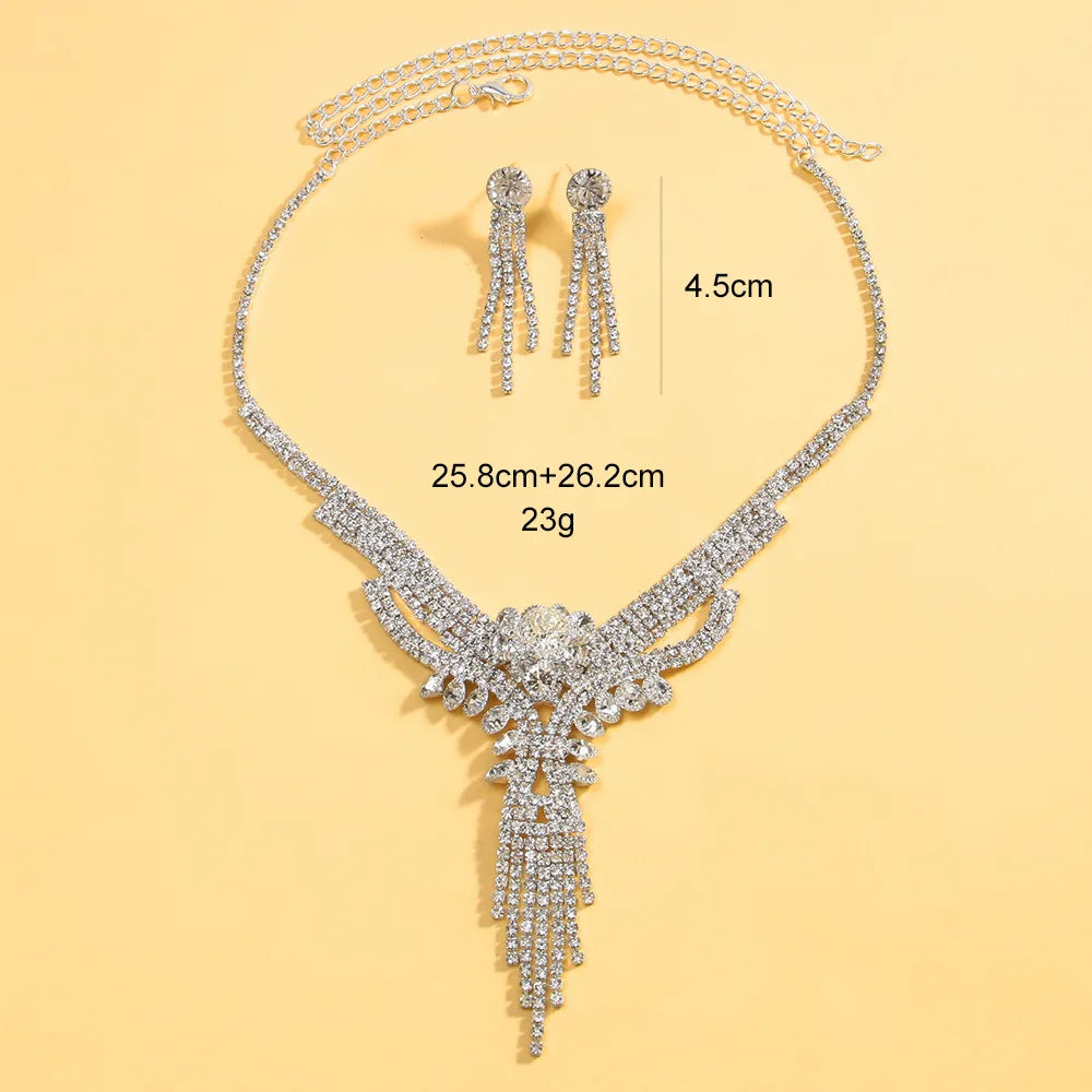 Crystal Flower Necklace Earrings Set Prom Accessories African Wedding Jewellery Sets