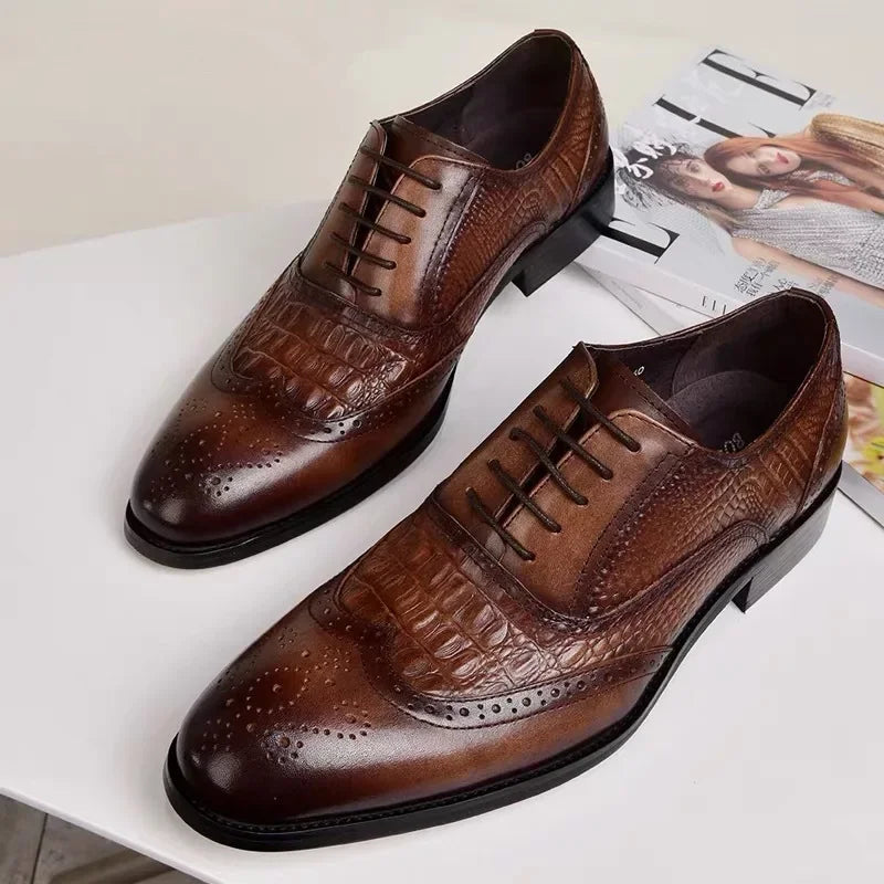 Men casual shoes Brock Oxford retro crocodile leather