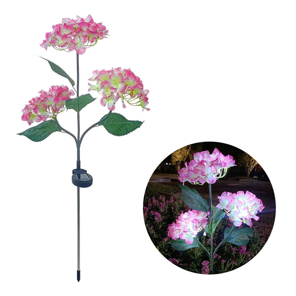 3Head Hydrangea Rose Flower Solar Led Light Outdoor Garden Lawn Lamps For Garden Vegetable Patch Patio Country House Decoration - Hiron Store