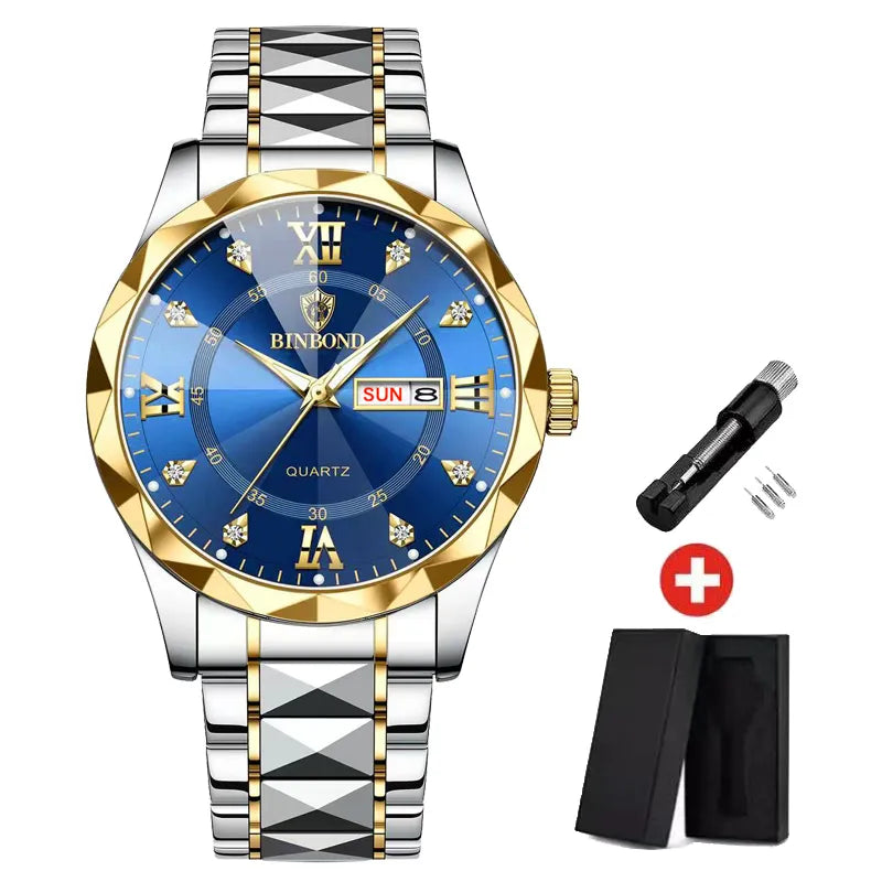 Fashion Men's Watches Fashion Trend Quartz Wristwatch Original Waterproof Stainless Steel Watch for Man Date Week 2023 Top Sale - Hiron Store