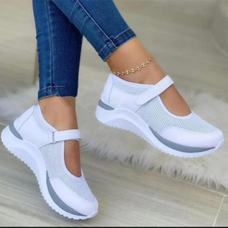 Round Head Knitted Women's Thick Sole Single Shoes Women's Large Size 36-43 Grid Casual Women's Shoes Sneakers Women - Hiron Store