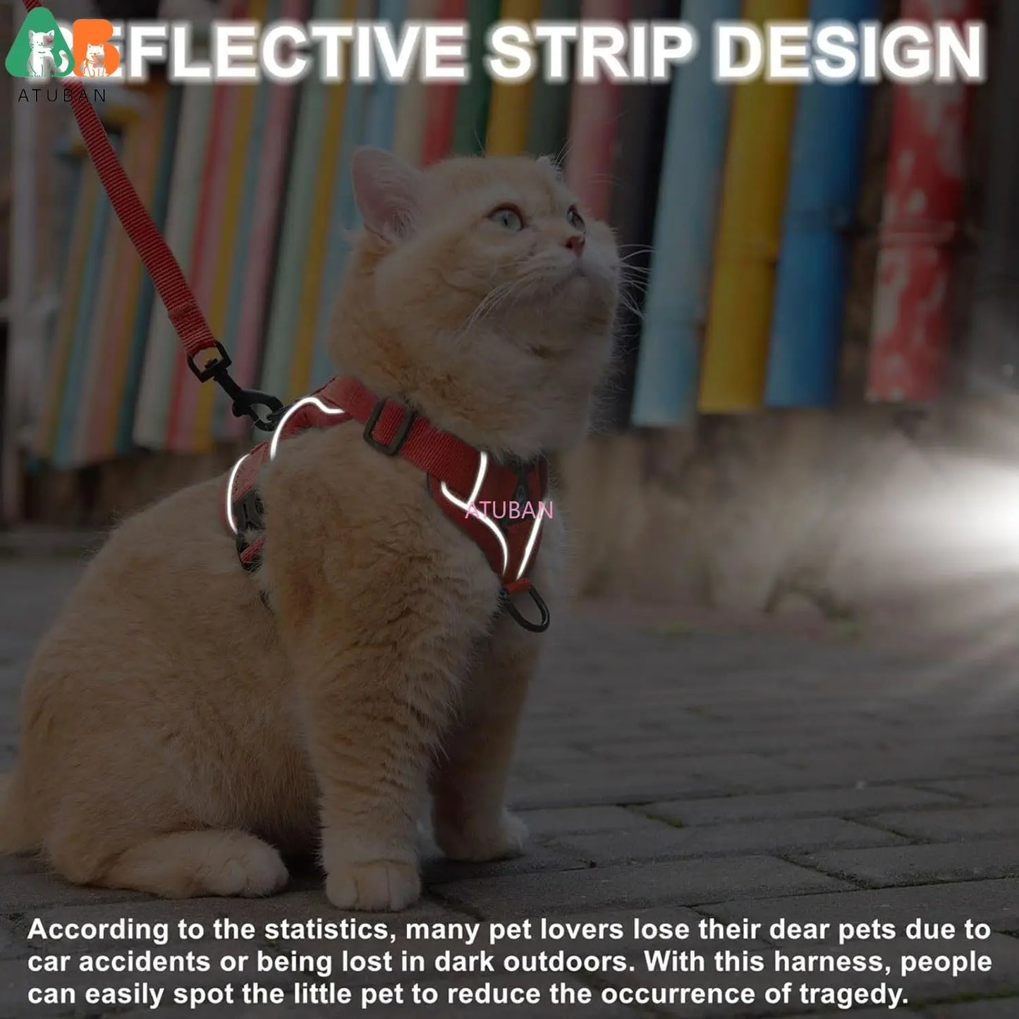 Cat Harness and Leash Set, Proof Adjustable Kitten Vest for Cat Outdoor Walking,Reflective Strips for Dark Night