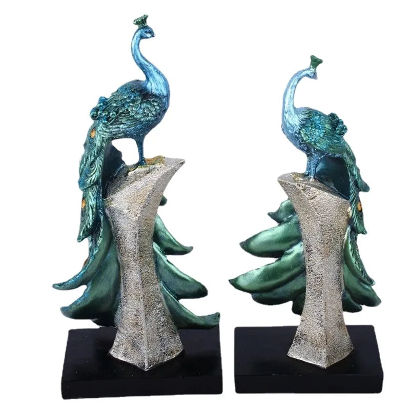 1PC Resin Crafts Creative Fashion Gold Blue Peacock Ornament Wine Cabinet Living Room Home Decoration