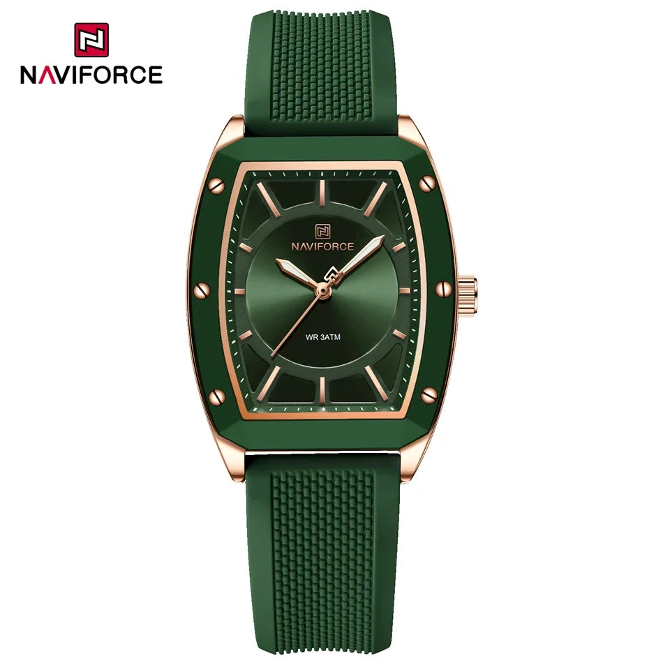 NAVIFORCE Women Quartz Watches Silicone Strap Sports Watch Big Dial Simple Tonneau Waterproof