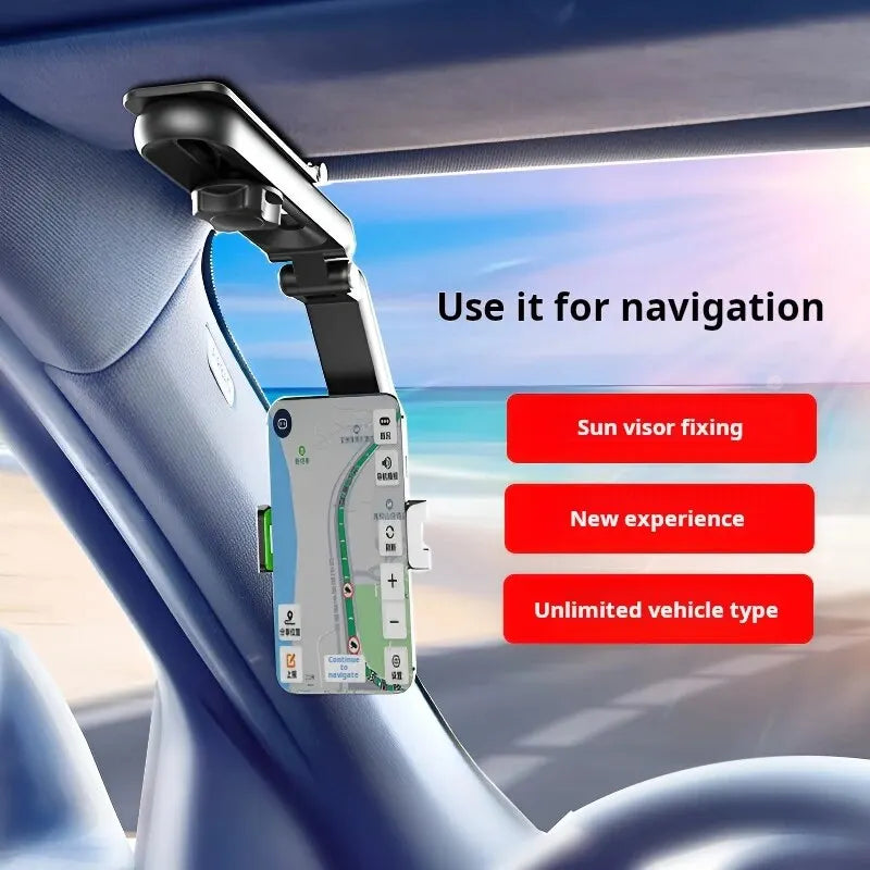 Car Sun Visor Mobile Phone Holder Multifunction Rotatable 1080 ° Retractable Applicable To All Mobile Phones - Hiron Store