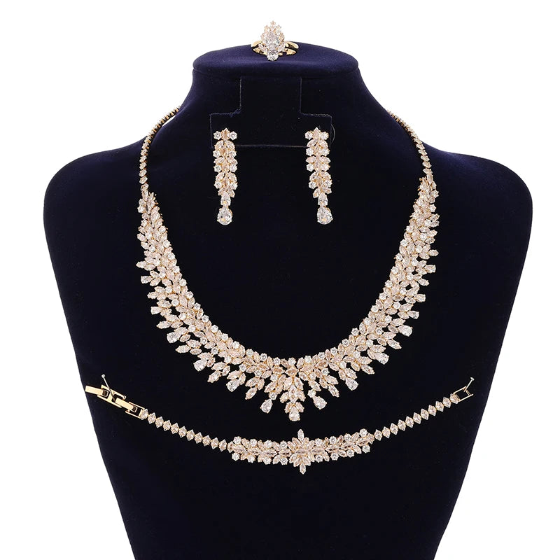 HADIYANA Bridal   Zirconia   Jewelry Set Luxury Necklace Bracelet Earringa & Rings for women Wedding BN8132