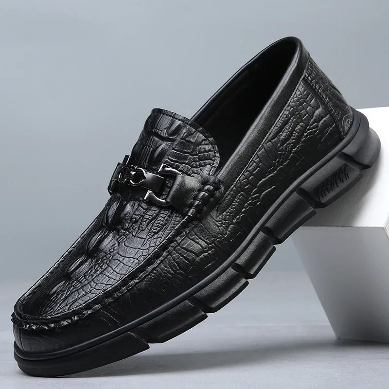 Genuine Leather Casual Loafers for Men Fashion New Designer Crocodile Print Spring Autumn Shoes