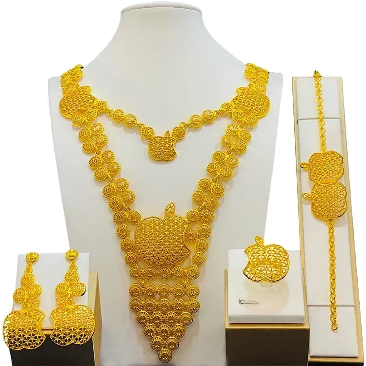 Indian Bridal Jewelry Sets For Women Wedding Ethiopian 24K Gold Plated Necklace And Earing Jewellery