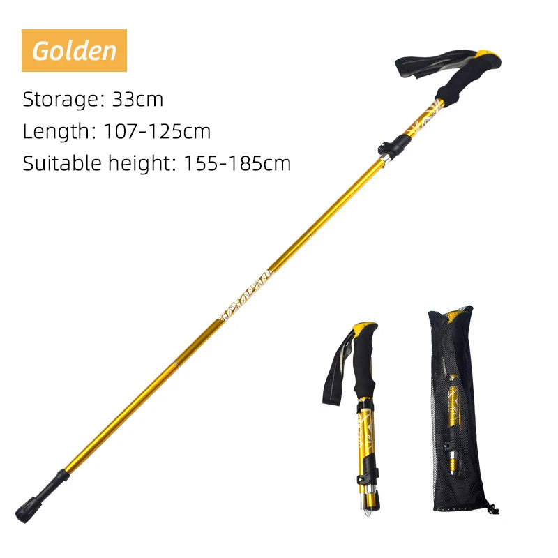 5 Section Outdoor Fold Trekking Pole Camping Portable Walking Hiking Stick For Nordic Elderly Telescopic Easy Put Into Bag 1 PCS