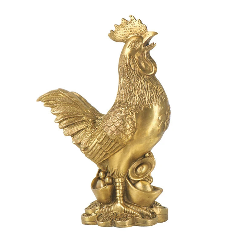 Brass Rooster Cock Figurine Statue 1Pc Chinese Lucky Fengshui Ornament Desktop Decoration Handmade Crafts