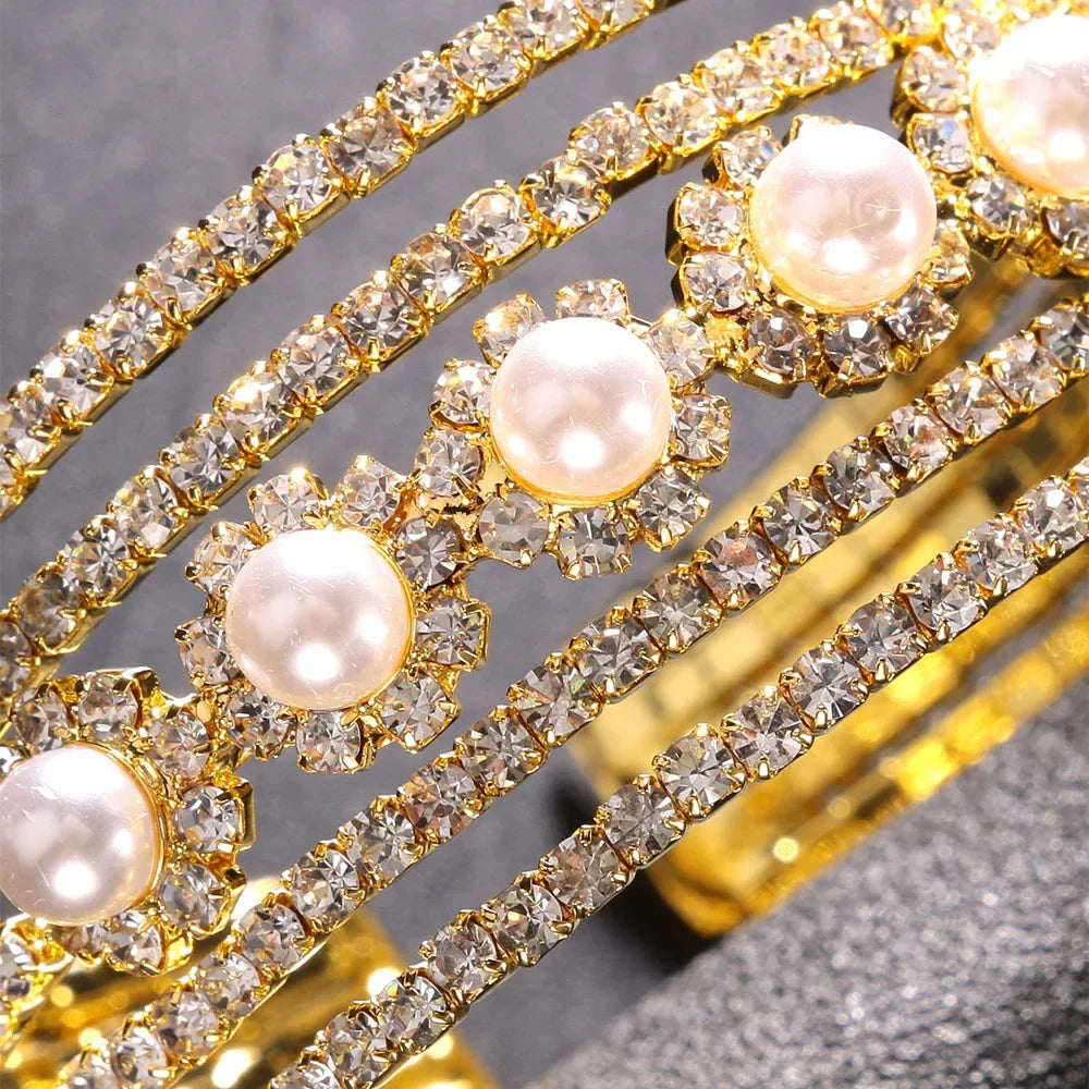 Multilayer Pearl Rhinestone Bracelet Fashion Jewellery Crystal Hand Chain Bracelet