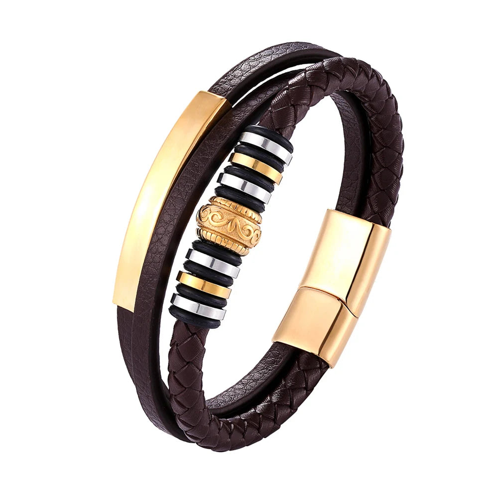 High Quality Luxury Accessories Bracelet Men's Fashion Gift Black Genuine Leather Bracelets DIY Combination Wild Handsome Gift - Hiron Store