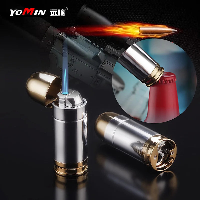 Personalized Bullet-Shape Metal Cigarette Lighter Refillable Butane Gas Keychain Mini Portable Lighter Smoking Gift