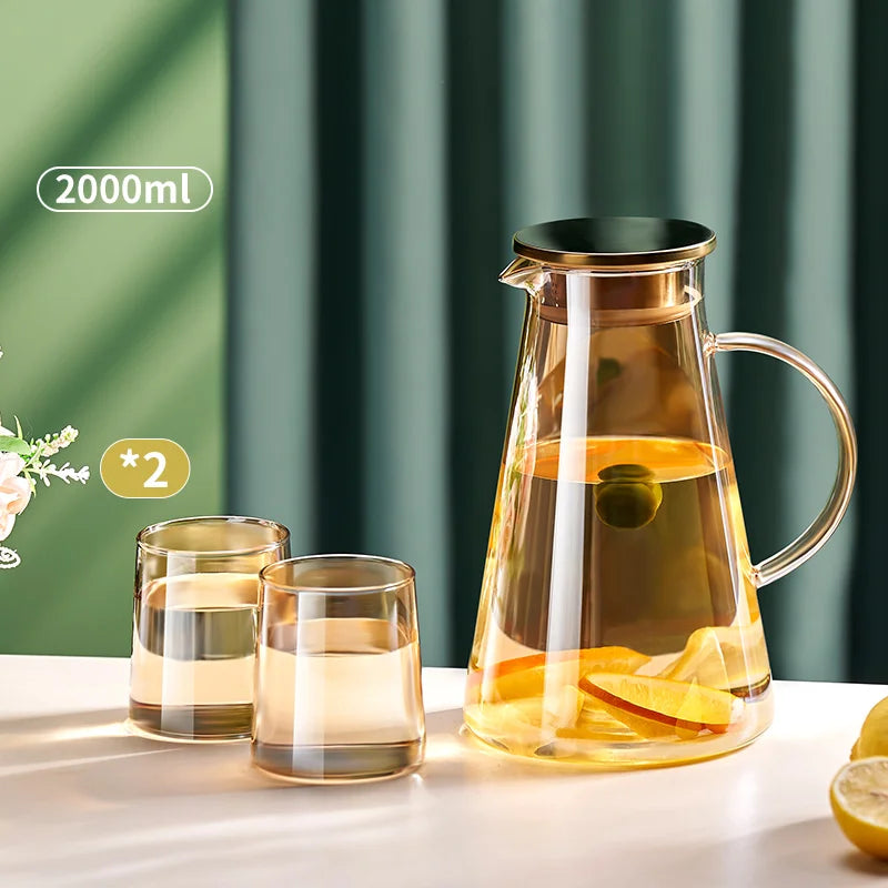 Cold Glass Water Jug Transparent Heat Resistant Water Pot With Handle Large Capacity Refrigerator Water Kettle