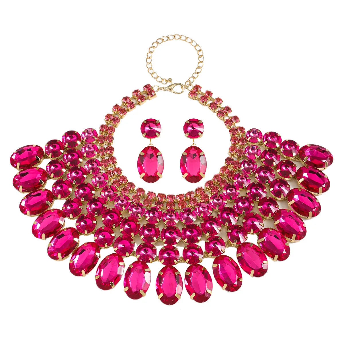 luxury shiny multi-layer rhinestone earrings necklace set banquet evening