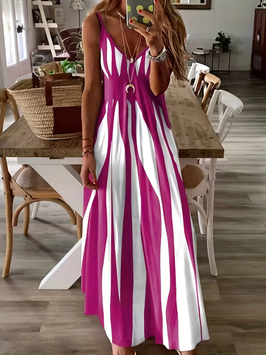 Targeted printed spring/summer new V-neck long dress - Hiron Store